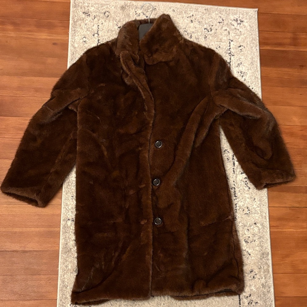 SHEIN Men's Dark Brown Faux Fur Coat Inspired by Tyler Durden